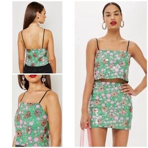 Topshop Green and Pink Sequin crop top